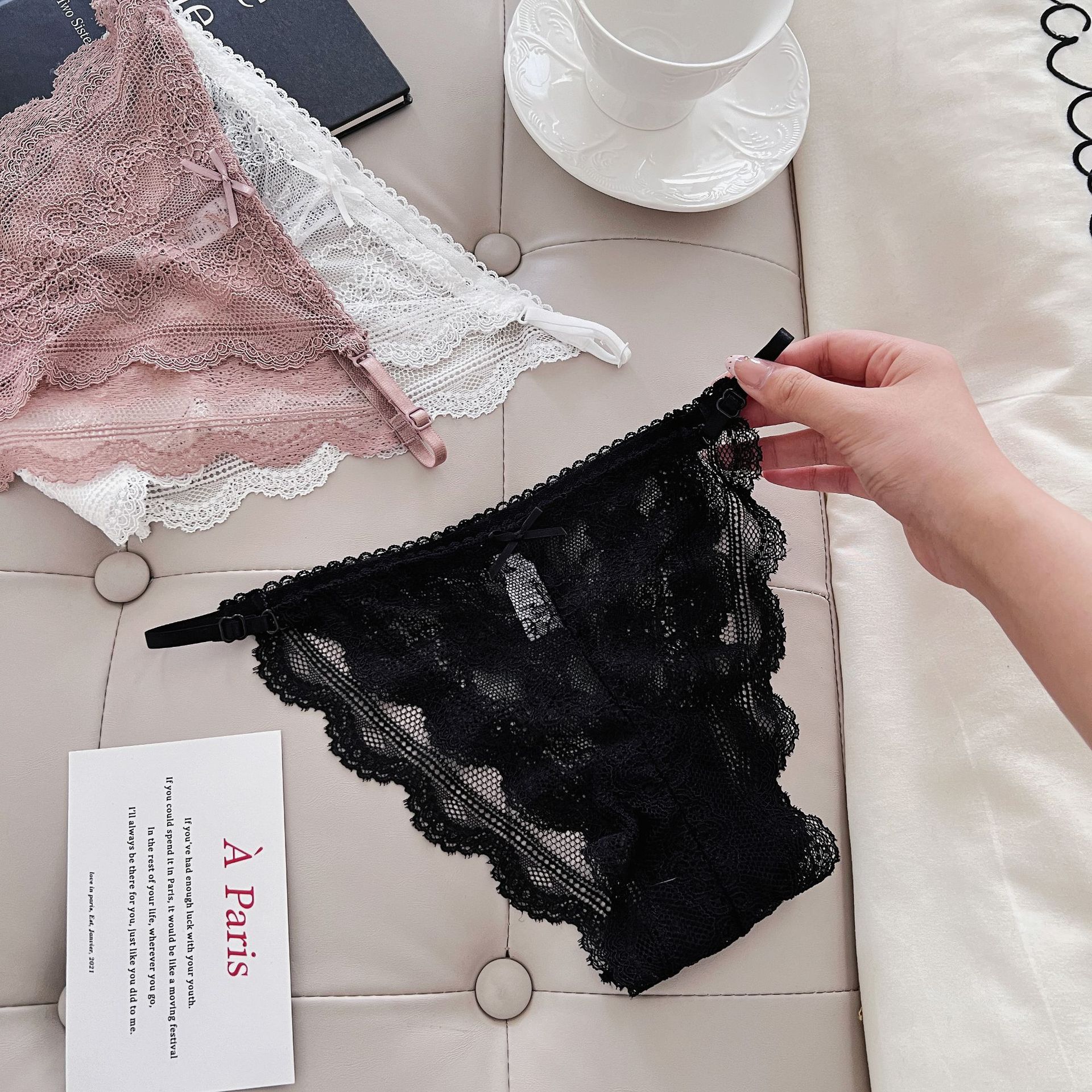 Sexy sexy ropa interior de las mujeres tentación ajustable caliente cintura baja Tanga llena encaje media vaina