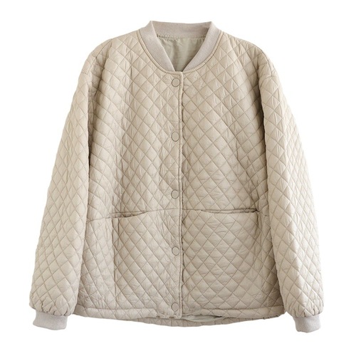 Women's lightweight, thin, short-sleeved, breathable, checkered, loose stand-up collar baseball jacket, slimming autumn and winter outerwear