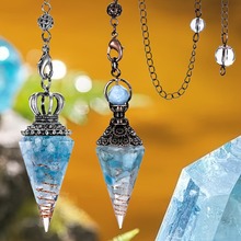外贸首饰批发 天然石水晶碎石树脂工艺品灵摆灵锤含灵摆链饰品