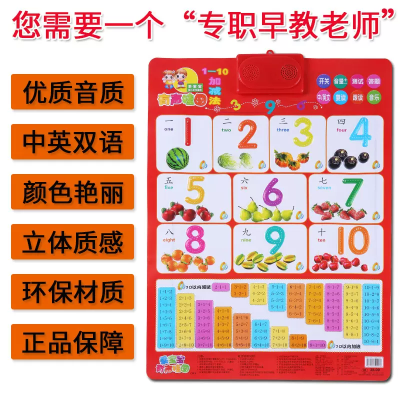 工厂批发儿童加法减法10 20以内加减法口诀表有声挂图全套小学生