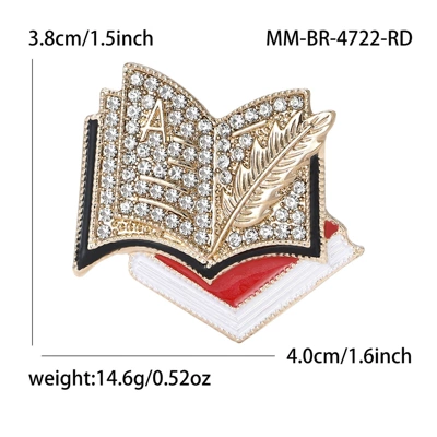 New European and American enamel rhinestone book-shaped brooch, exquisite accessory for men's and women's clothing: BR4722 (Yaxa sancaqları) - red-4722-rd