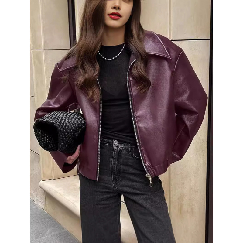 Motorcycle Style Leather Jacket 2024 European and American Autumn and Winter New Loose Jacket Fashion Cross-Border Leather Jacket New Women's Coat