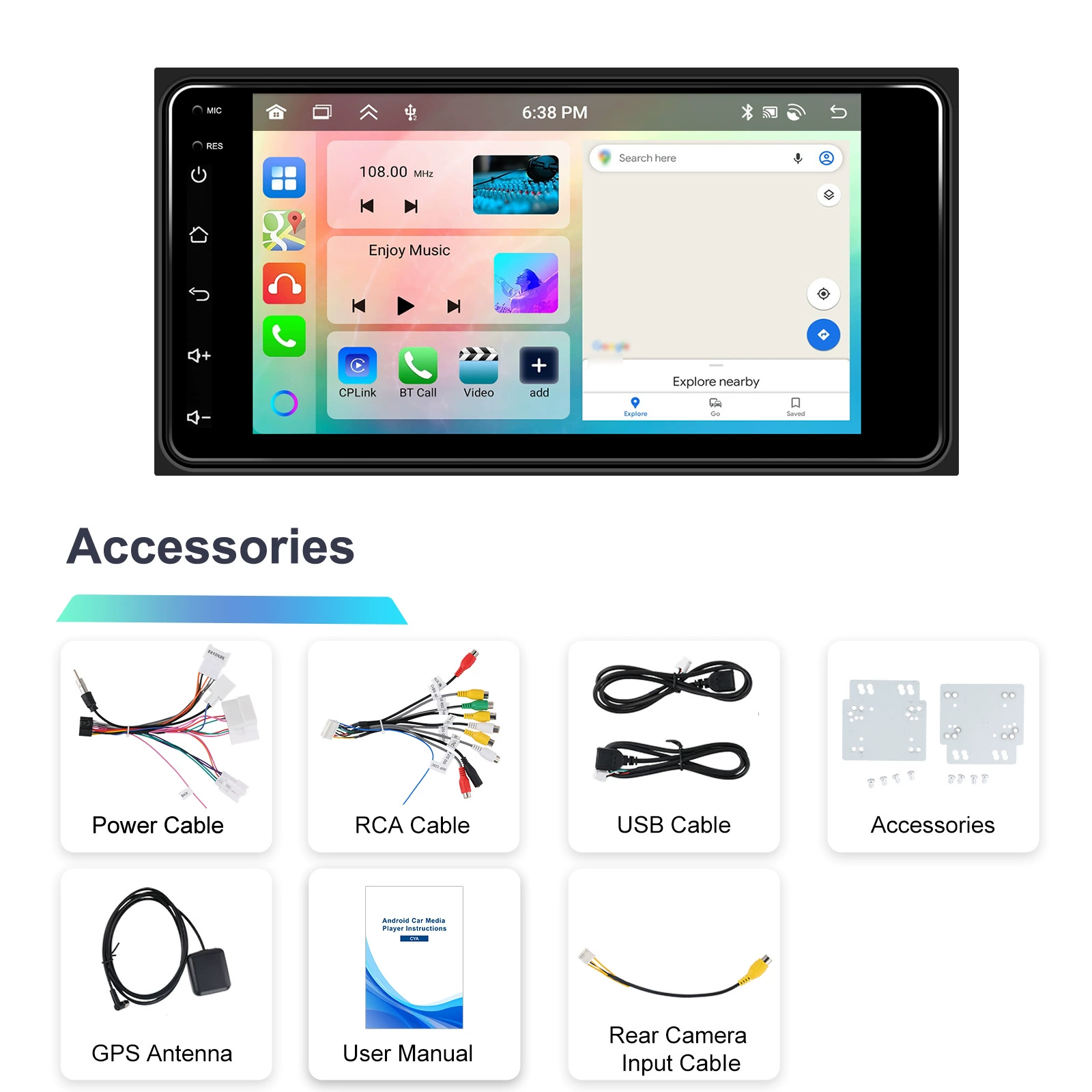 Подходит для 7-дюймового горизонтального экрана Android 13.0 Corolla мультимедийный плеер (4+64) Carplay камера заднего хода