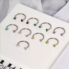 亚马逊0.8mm钛合金马蹄环鼻环拉花爪镶5A锆石C字杆马蹄环穿刺饰品