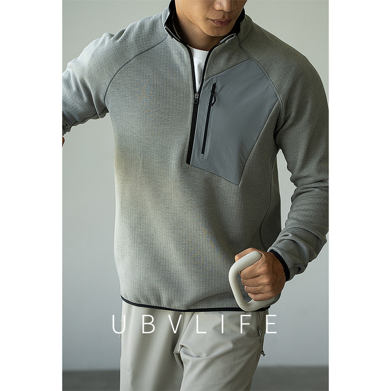 Lightweight High-Elastic Thermal Fleece Half-Zip Sweatshirt for Men 2026 Spring New Sports Style Long-Sleeved Top with Half-High Collar