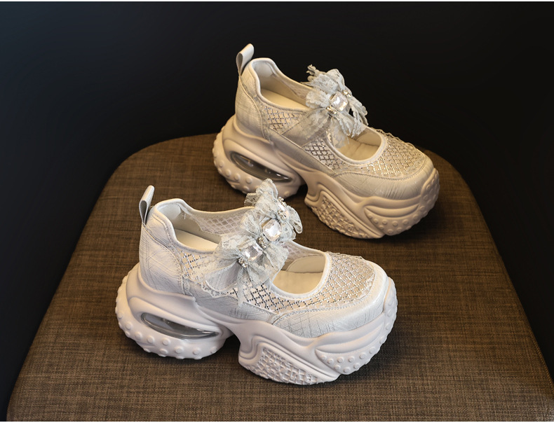 Giày sneaker nữ đế dày tăng chiều cao thoáng khí lưới thể thao — màu trắng chi tiết 5