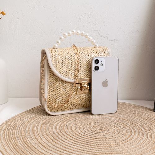 Pearl straw bag  new small bag wholesale mini bags versatile chain crossbody bag ladies handbag