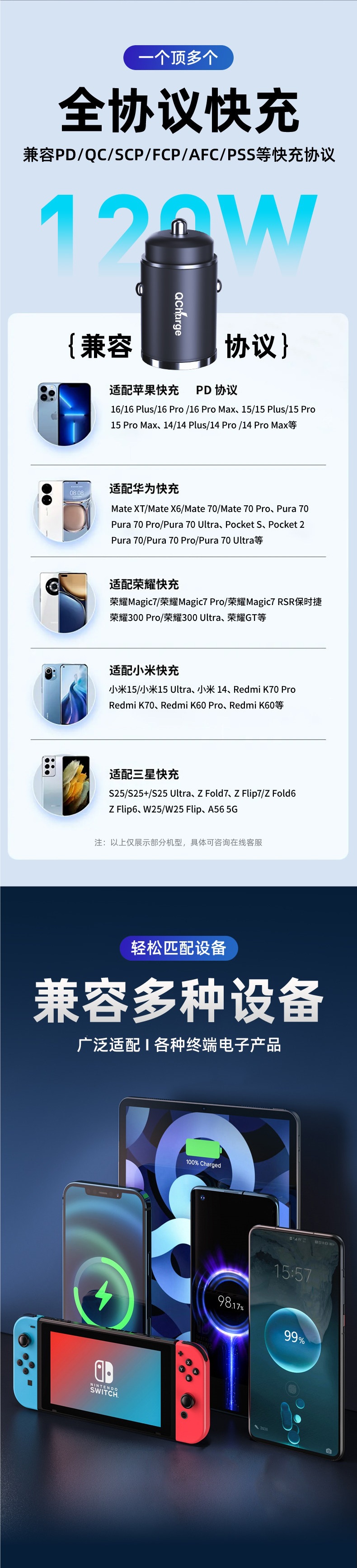 Suitable for BYD car charger cigarette lighter for Qin Plus, Qin L, Song, Seal 06, Seagull, Dolphin super fast charging