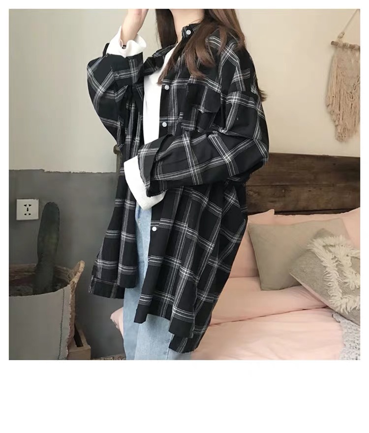 Shirt Collar Neckline Autumn Plaid Loose Women's Shirt New Style Long Sleeve Mid-Length Sun Protection Thin Fashionable Commute Intellectual Style