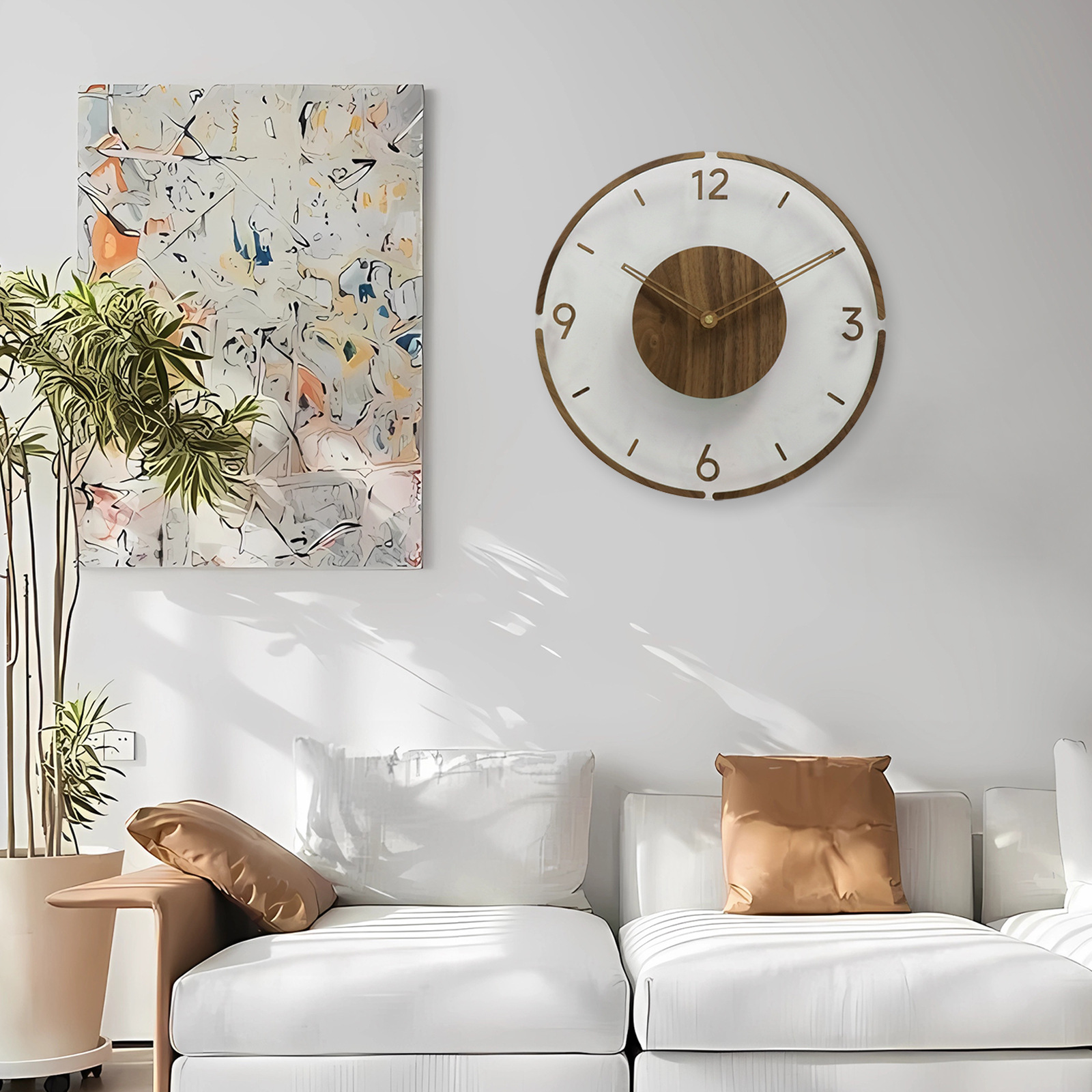 Cross-Border Acrylic Walnut Wood Wall Clock Simple Transparent Creative Luminous Night Light Clock Wall Clock for Living Room