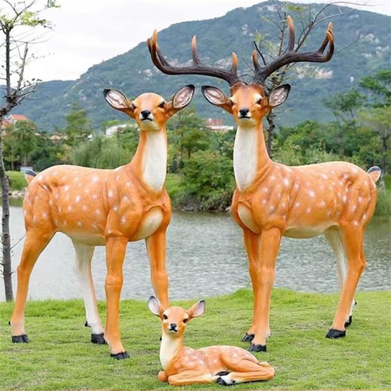 仿真户外玻璃钢金色室外景观摆件雕塑动物庭院花园梅花鹿公园小品