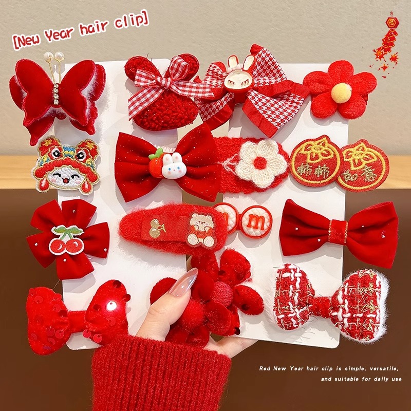 Invierno lindas flores arco clip para el cabello niñas broche clip lateral tocado rojo de Año Nuevo clip para el cabello roto