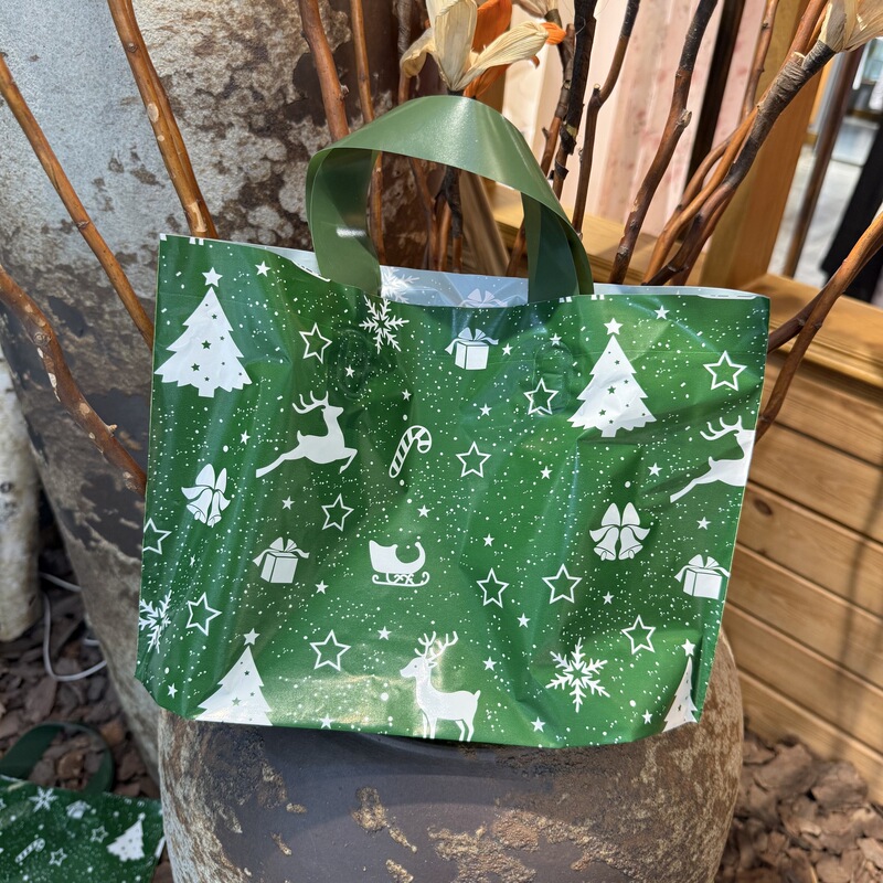 跨境热销圣诞款创意塑料手提袋批发卡通包装袋圣诞树印花礼品袋|undefined