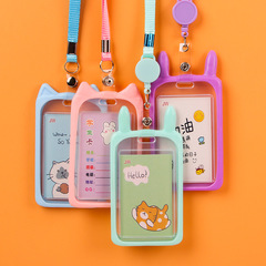 Cartoon cute card holder student campus meal card bus badge work badge transparent lanyard silicone ID holder wholesale