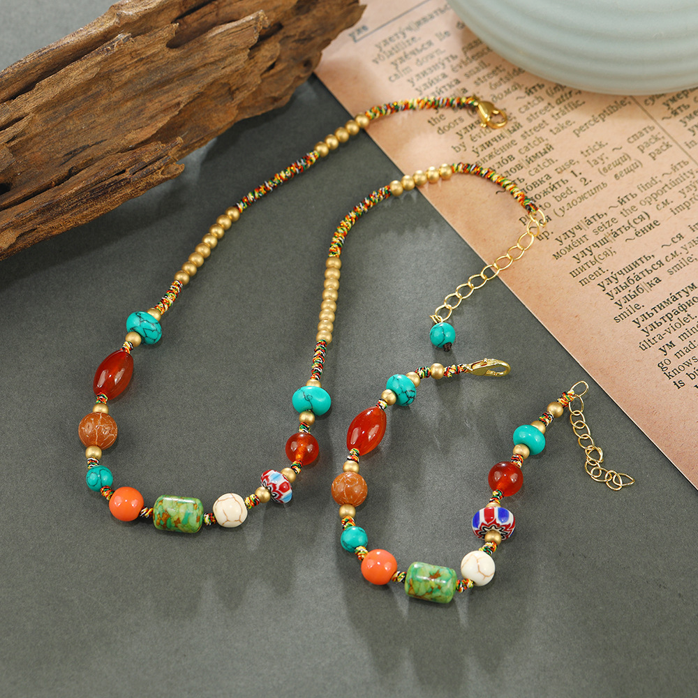 Ethnic Style Round Mixed materials Beaded Womenu0027S Bracelets Necklace 1 Piece