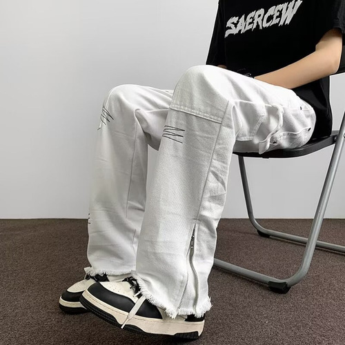 Men's Vibe American Heavyweight Black Straight Leg Pants Spring Streetwear Brand Slim High Street Versatile Casual Pants