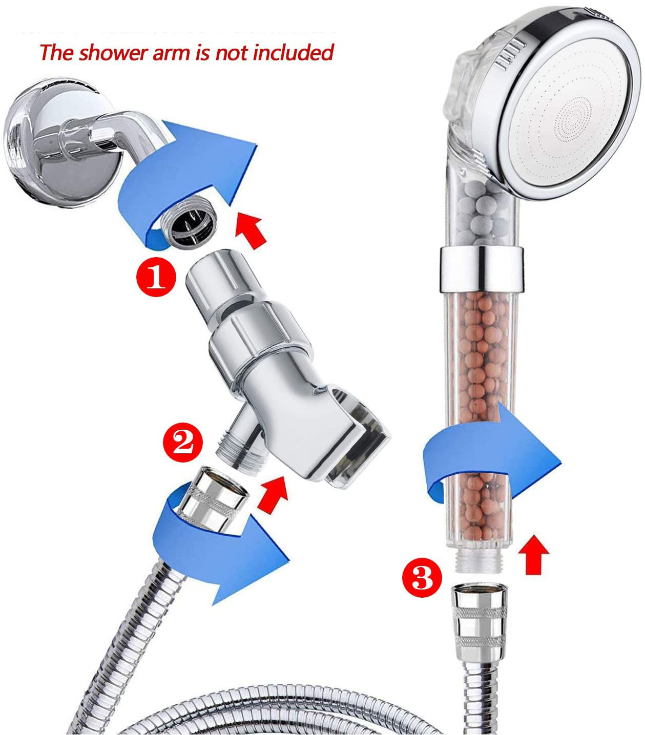Three-speed pressure-increasing water-saving showerhead, negative ion showerhead with hose and showerhead stand, American handheld showerhead set undefined