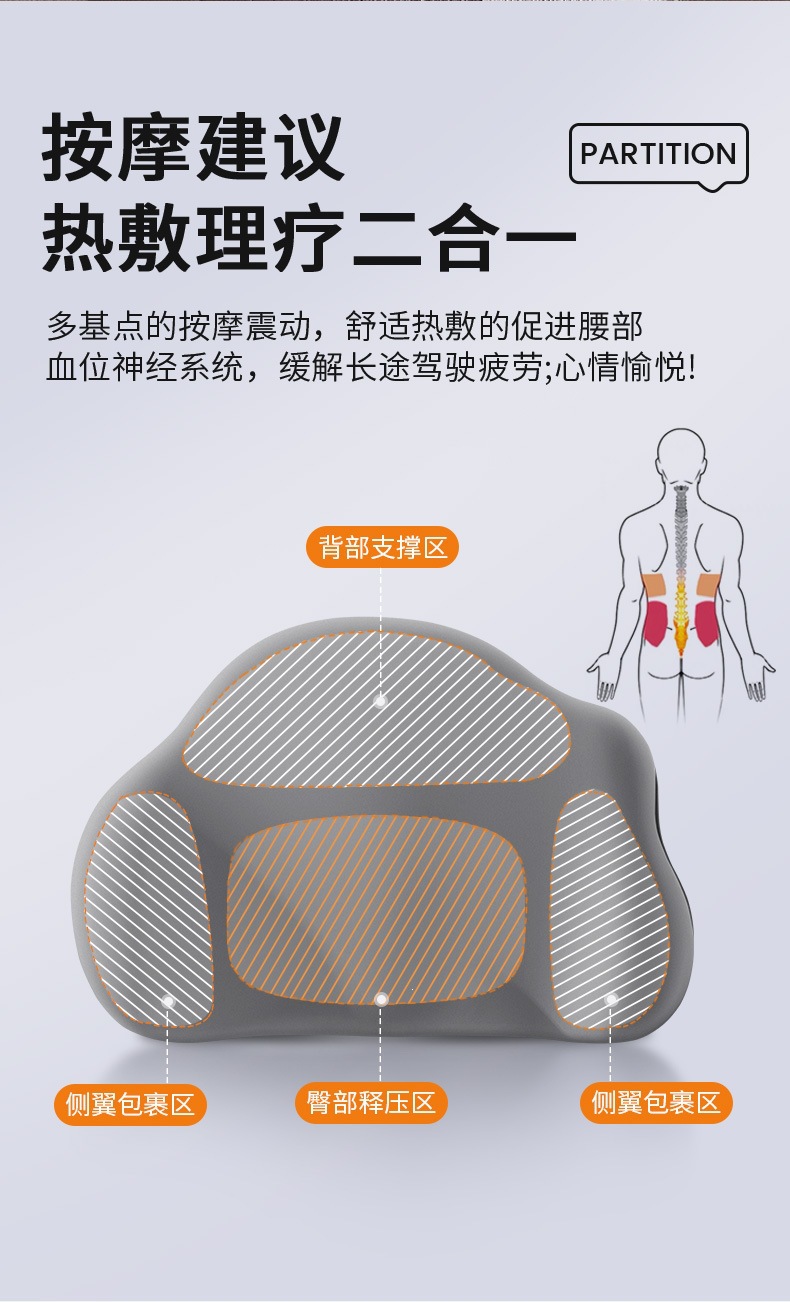 Car headrest with heating, electric massage, memory foam pillow, car seat neck heating pad, lumbar support, manufacturer OEM customization