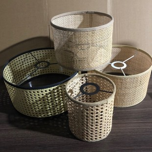 Rattan woven lampshade hexagonal mesh lampshade E27 Real rattan lampshade Real rattan plaid woven lampshade