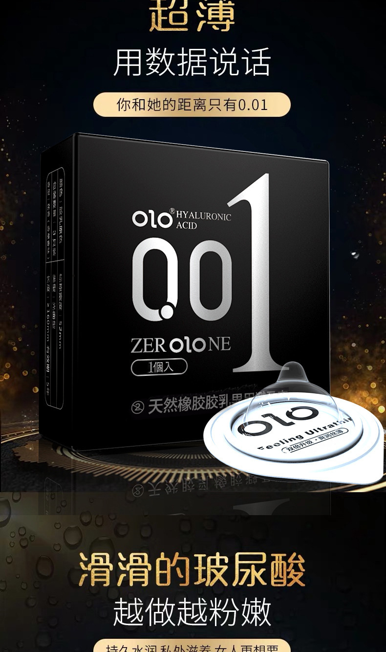 OLO Hyaluronic Acid 001 Ultra-Thin Latex Condoms, 3-Pack, Medium — detail image 13