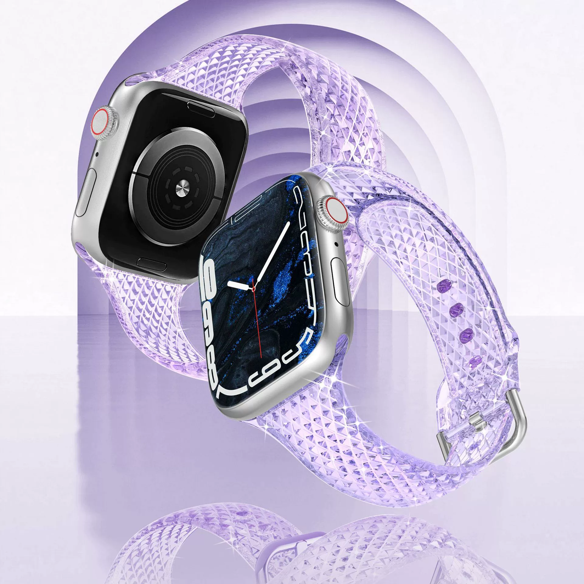 Подходит для Apple Watch ремешок Apple iWatch 1–10 поколение, S9, ромбовидный узор, тонкий TPU ремешок, прозрачный, женская модель