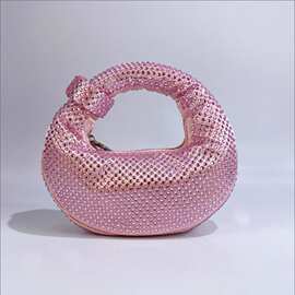 小众跨境七彩色手拎饺子包女2025名媛晚宴包休闲百搭手提包水钻包