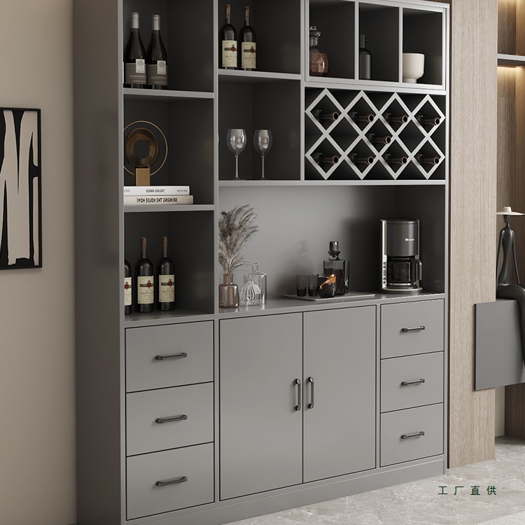 Solid Wood Wine Cabinet Living Room Wall-Mounted Integrated Partition Cabinet Home Kitchen Storage Cabinet Storage Cabinet Light Luxury Red Wine Display Cabinet