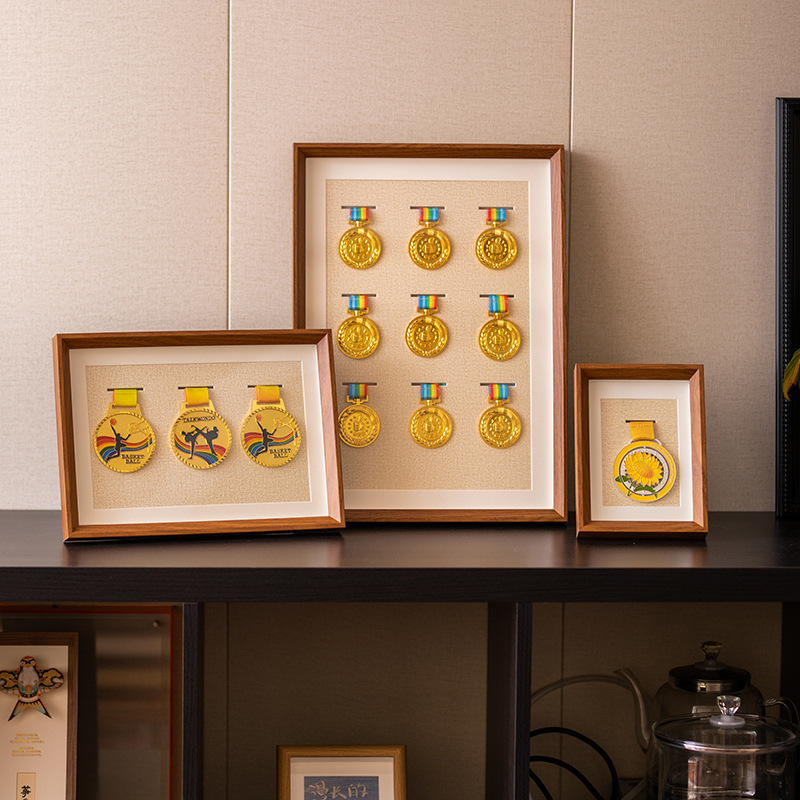 Medal Storage Photo Frame Medal Display Frame Badge Marathon Display Sports Gold Medal Wooden Frame