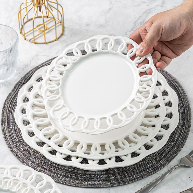 Ceramic Copper Coin Hollow-Out Dish Plate Dessert Plate Snack Plate Western Food Plate Home Restaurant