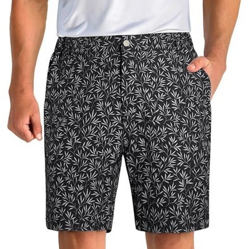 Men's Fashion Casual Summer Hawaiian Golf Shorts Men's Leaf Pattern Men's Golf Shorts
