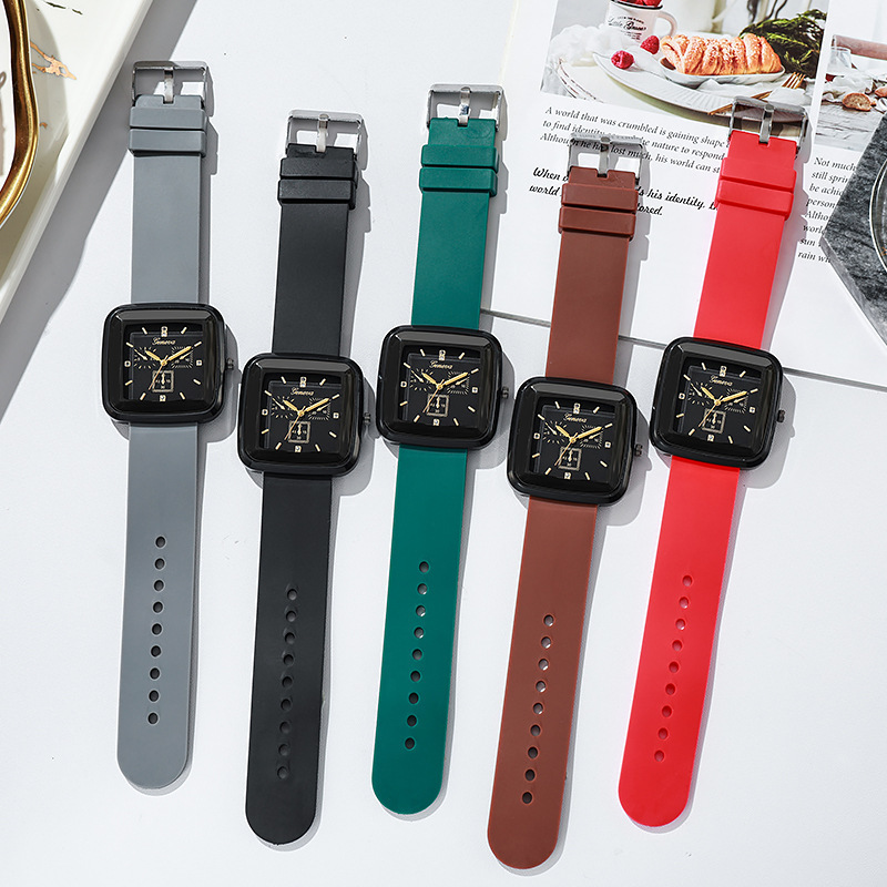 Moda cuadrada otoño e invierno reloj de nicho para estudiantes correa de silicona simple ins reloj de mujer coreana reloj de cuarzo femenino negro
