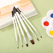 白杆木质尼龙毛画笔6支装水粉水彩笔绘画勾线笔刷美术数字油画笔