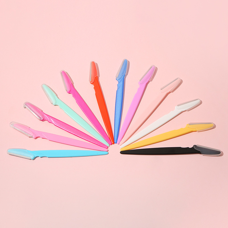 Cuchillo de cejas de mango largo, hoja de acero inoxidable, hoja de afeitado, cuchillo de cejas plegable pequeño y portátil para niñas, trabajador de belleza 12