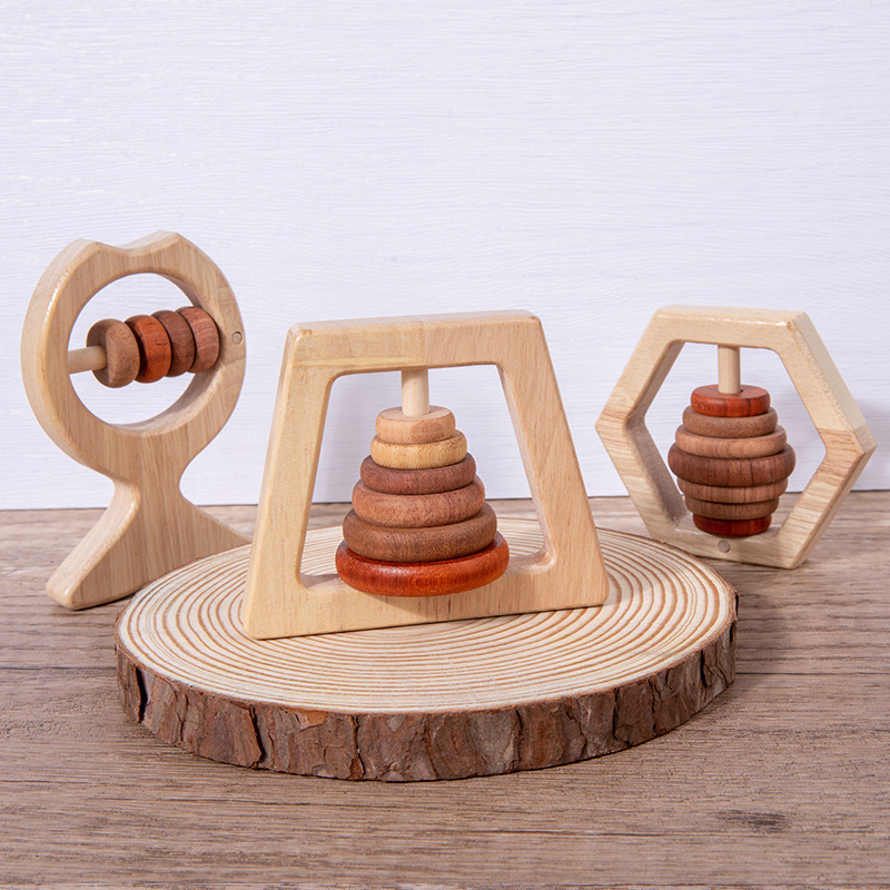 Bebé de madera sonajero juguete bebé de un mes de edad bebé calmante pequeño sonajero molar mordedura agarre regalo de entrenamiento