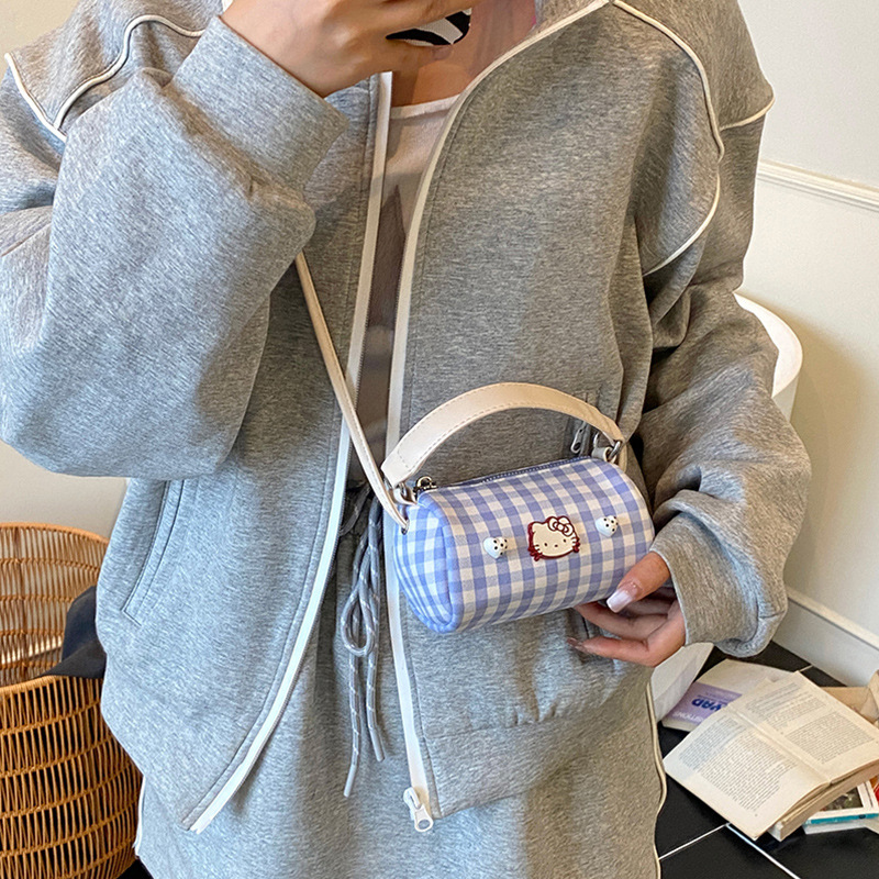 子供用バッグ2025新型韓国系格子猫バケツバッグ少女親子手バッグ小衆口紅斜めバッグ|undefined