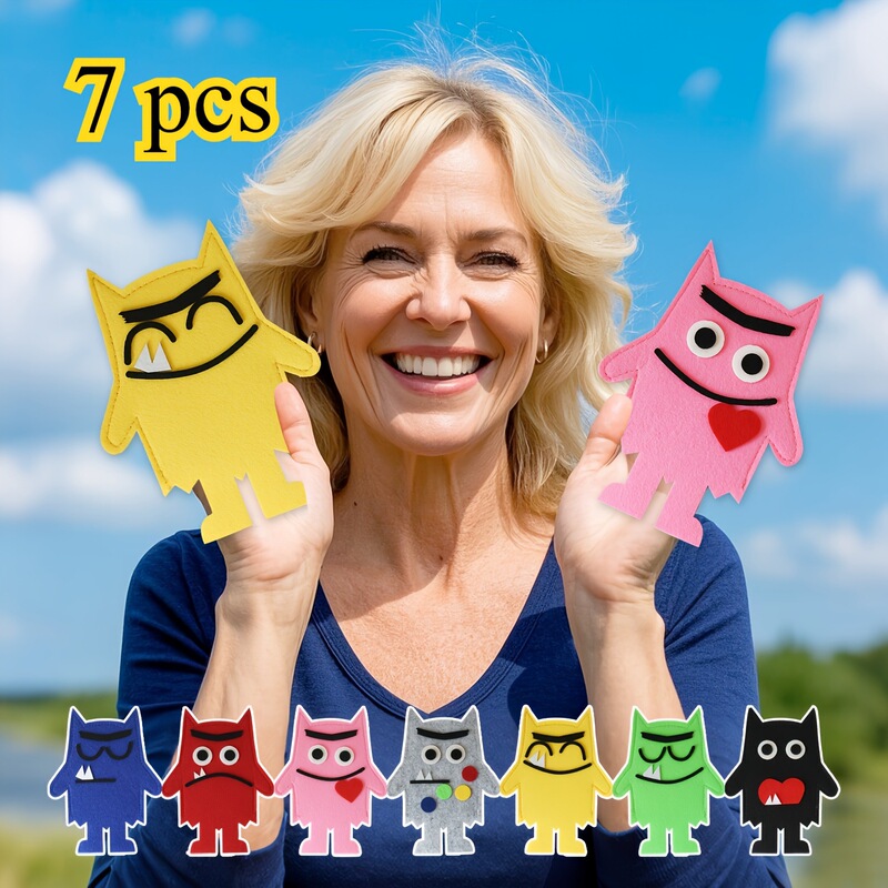A set of 7 My Little Emotion Monsters educational finger puppet gloves children's toys felt DIY educational material kit