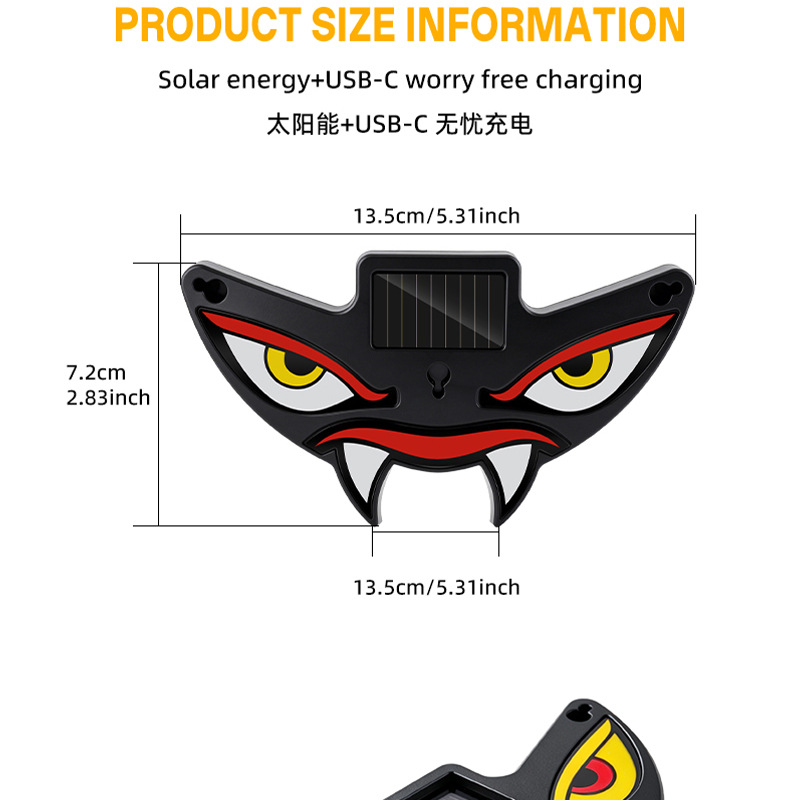 Cross-border solar-powered dynamic devil eye LED warning light for cars, trucks, and vans