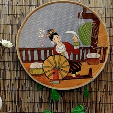 手绘竹编簸箕画云南特色文化装饰画田园民宿墙面墙壁挂饰挂件墙饰