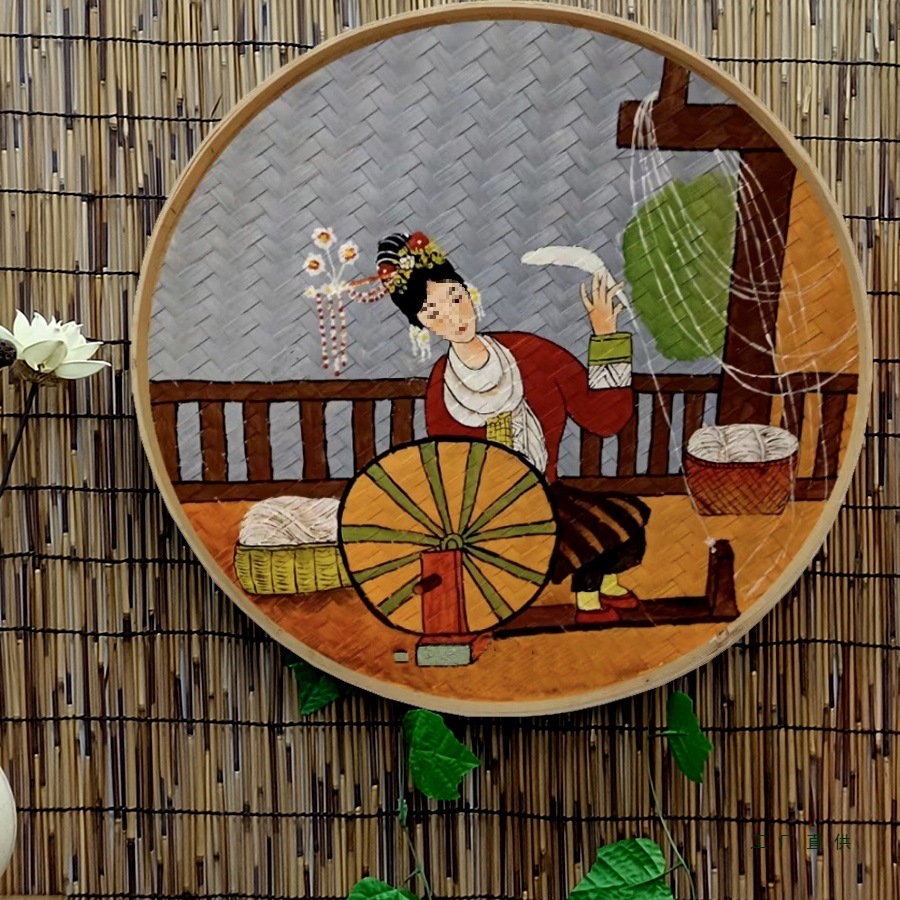 手绘竹编簸箕画云南特色文化装饰画田园民宿墙面墙壁挂饰挂件墙饰