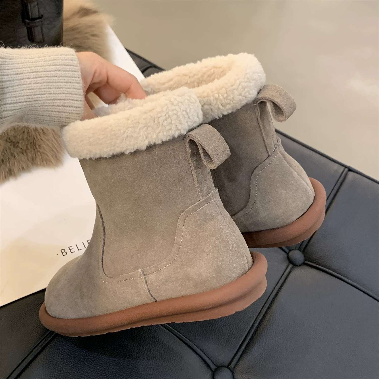 Snow boots women's winter fur one thick warm ankle boots with velvet cotton shoes_voghion.com