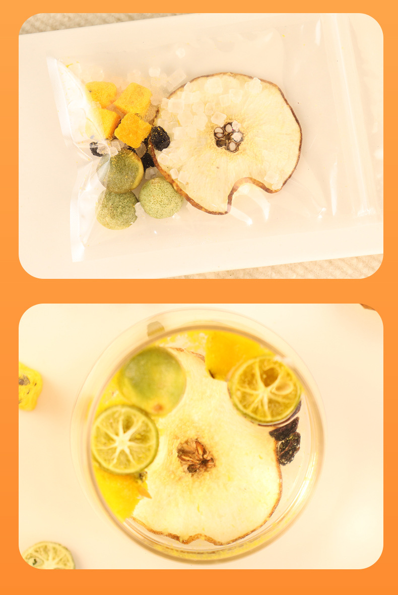 Green Tangerine Passionfruit Snow Pear Fruit Tea 7 Tea Bags Cold Brew Herbal Blend 140g in use