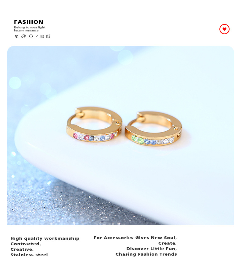 Fashion Geometric Stainless Steel Inlay Zircon Earrings 1 Pair