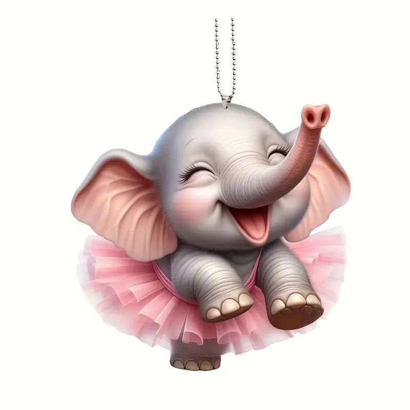 Cross-border nuevo adorable vestido de elefante colgante acrílico plano de sus colgantes de decoración de espejo retrovisor image 5