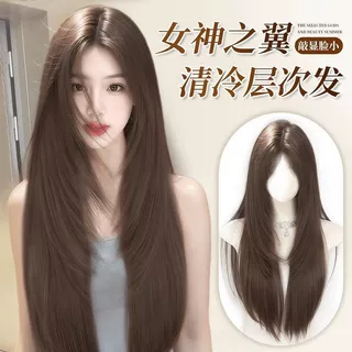 假发女精修高层次中分刘海长直发日常自然隐形高颅顶玫瑰网全头套
