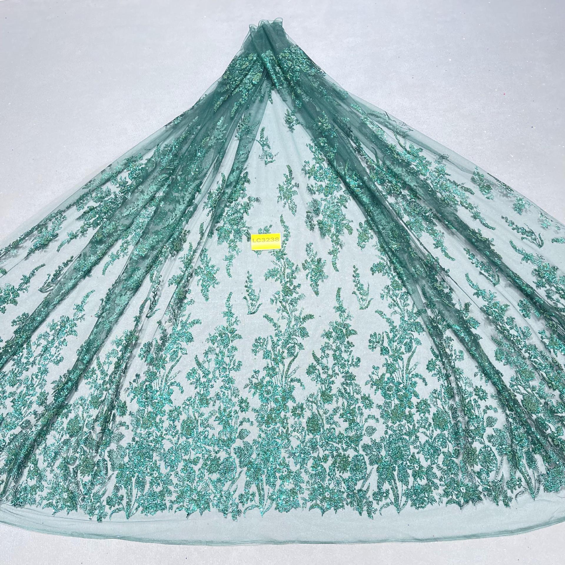 LC3238泡珠款10Y起订 婚纱礼服 面料 网纱洒金片 喷金网纱 金葱粉