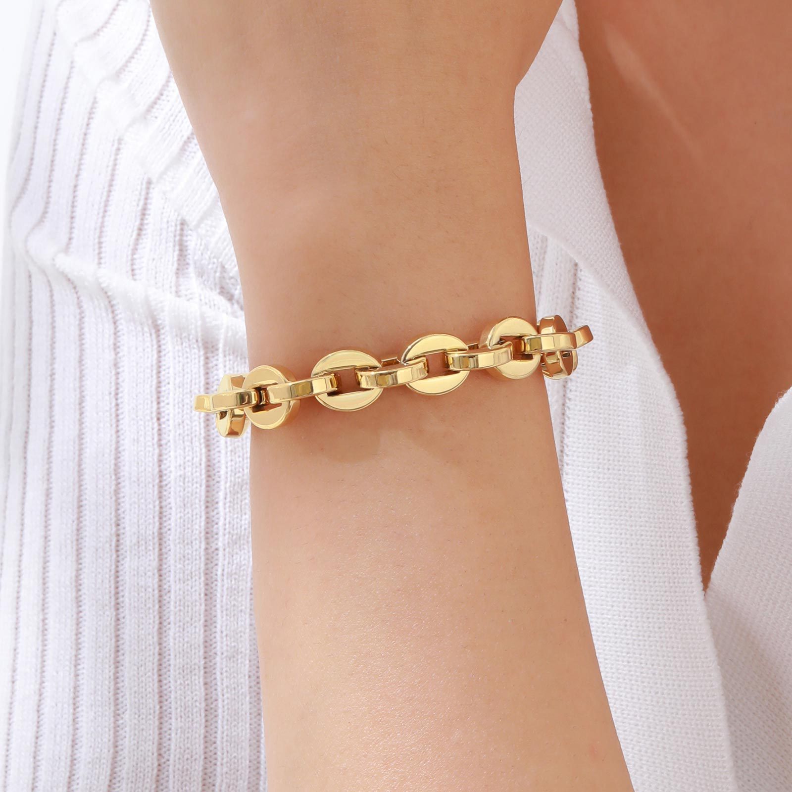 Solid Color Pattern All Seasons Season PVD Coated Real Gold Plated Solid Color 304 Stainless Steel Classic Style Waterproof Non Tarnish 304 Stainless Steel Chain Bracelet