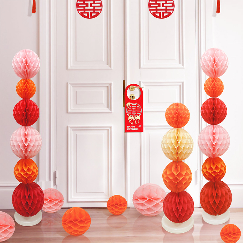 Wedding Honeycomb Ball Pole Hanging Decor for marital home setup, wedding room decoration, new room living room lantern fringe wedding decoration set