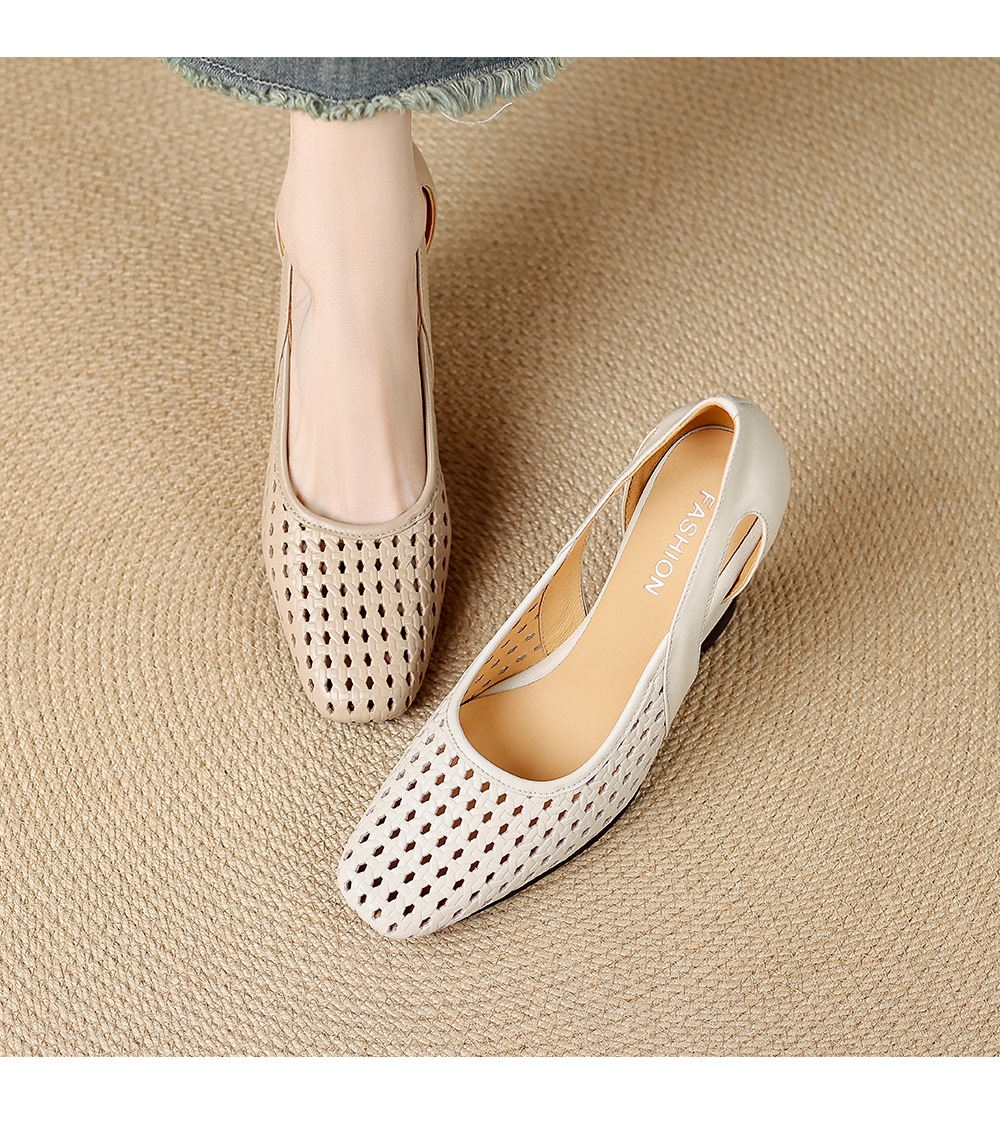 Sandal nữ mũi vuông hở mũi gót xuồng 5 cm – phong cách Pháp — màu trắng ngà, màu mơ chi tiết 12