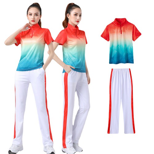New square dance clothing spring set fashionable set gradient color clash casual sports clothing fitness clothes