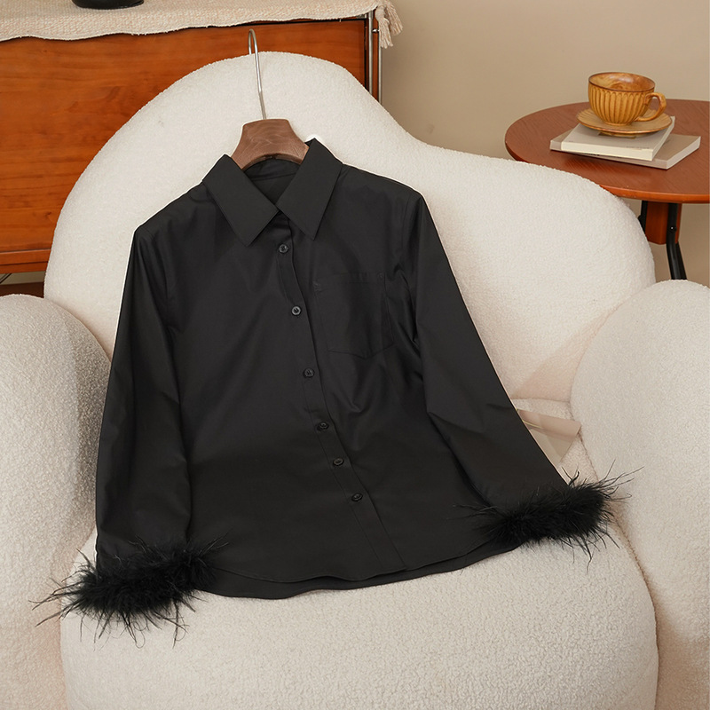 Anfei Oona's New Tencel Cotton Skin-Friendly and Comfortable Detachable Feather Cuffs Loose Mid-Length Women's Shirt, Thin Style